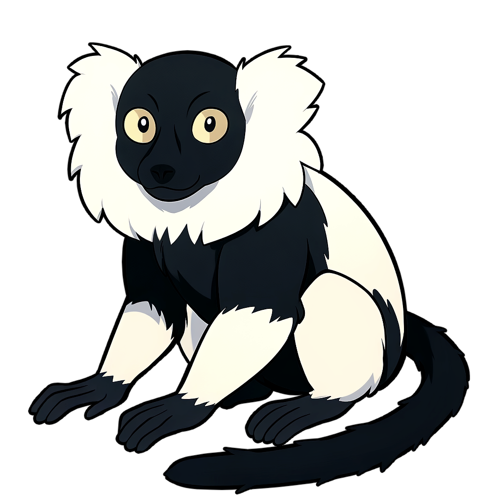 black_and_white_ruffed_lemur クロシロエリマキキツネザルのイラスト