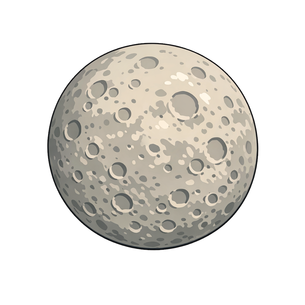 準惑星ケレスを白背景で描いた惑星イラスト。球体形状と多数のクレーターを持つ天体をシンプルに表現した天文学向けフリー素材